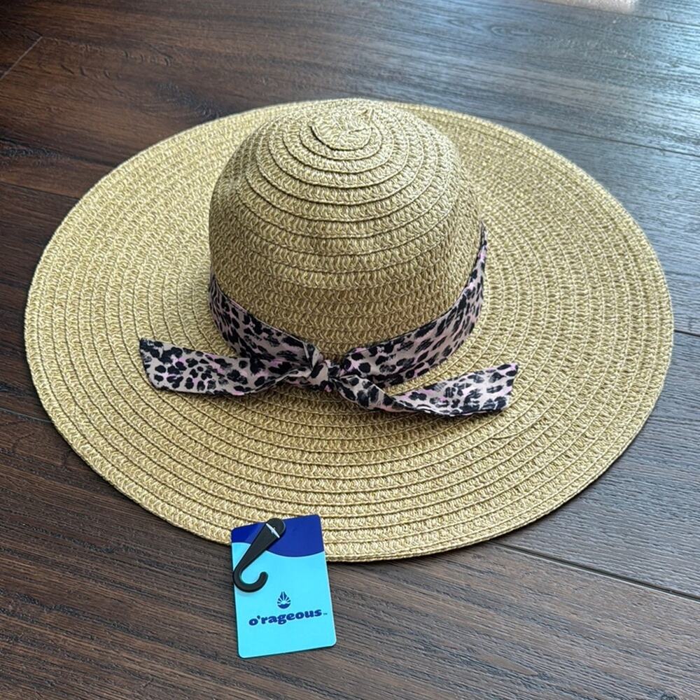 O’rageous NWT Women's Straw Sun Hat with Caviar Leopard Band